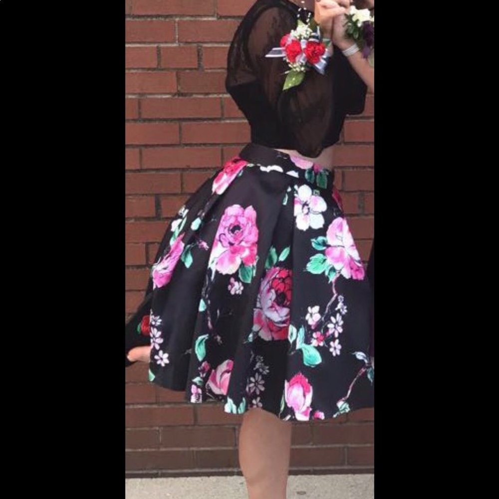 Black Floral Two Piece Homecoming Dress
